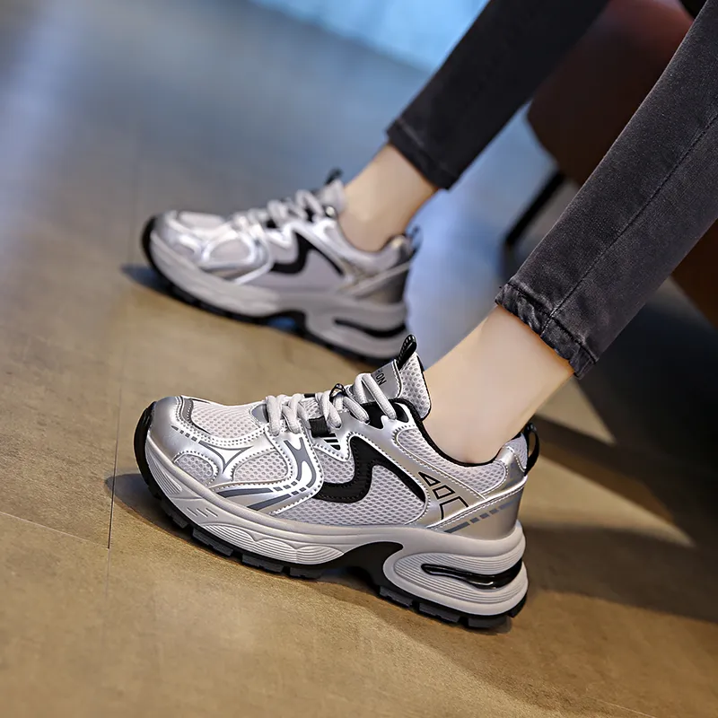 BINGO DUCK Shock Absorbers Slip Resistant Breathable Low Top Chunky Sneakers Women's-3