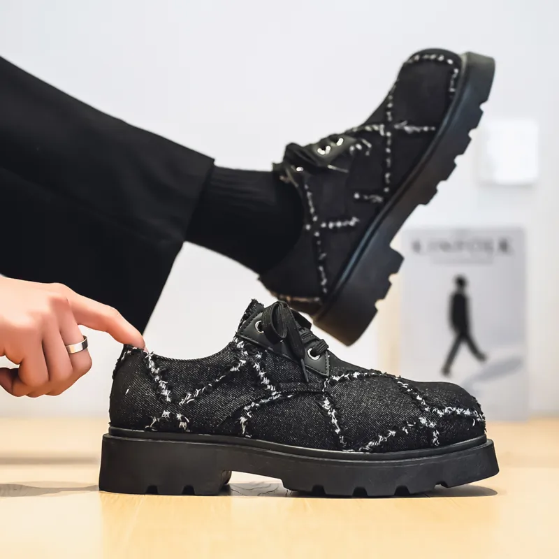 BINGO DUCK Coverage Low Top Skateboard Shoes Men's Denim Black-3