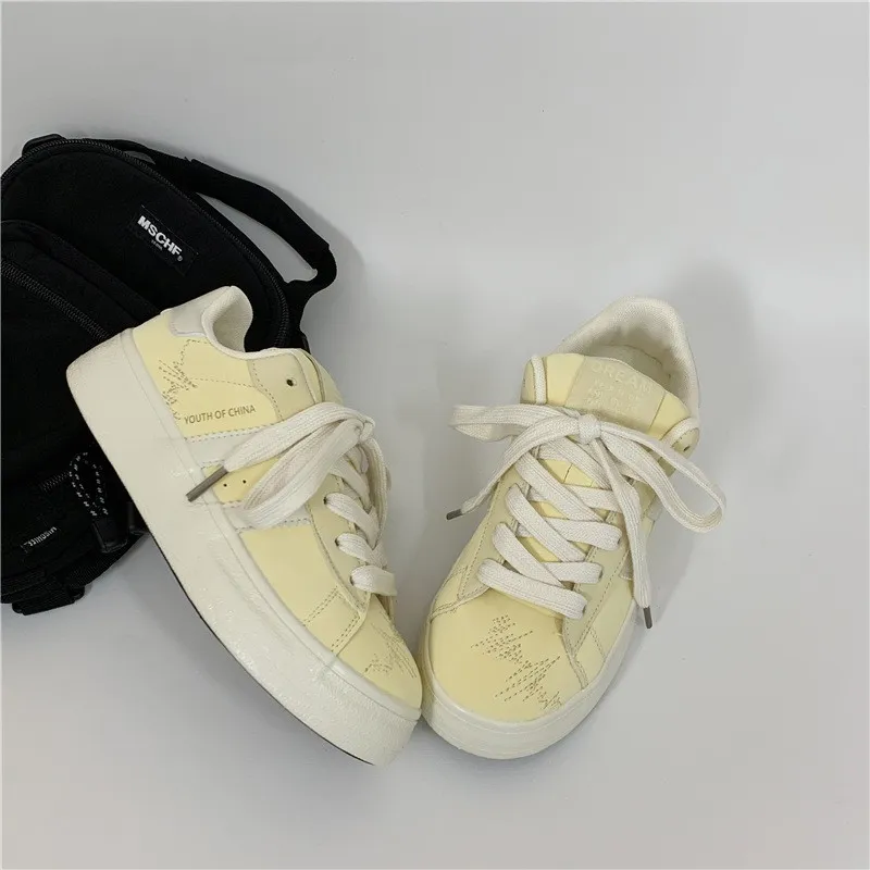 BINGO DUCK Slip Resistant Low Top Skateboard Shoes Women's Yellow-3