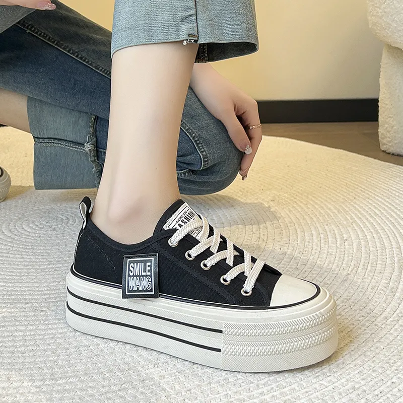 BINGO DUCK Slip Resistant Height Increasing Low Top Canvas Shoes Women's-7