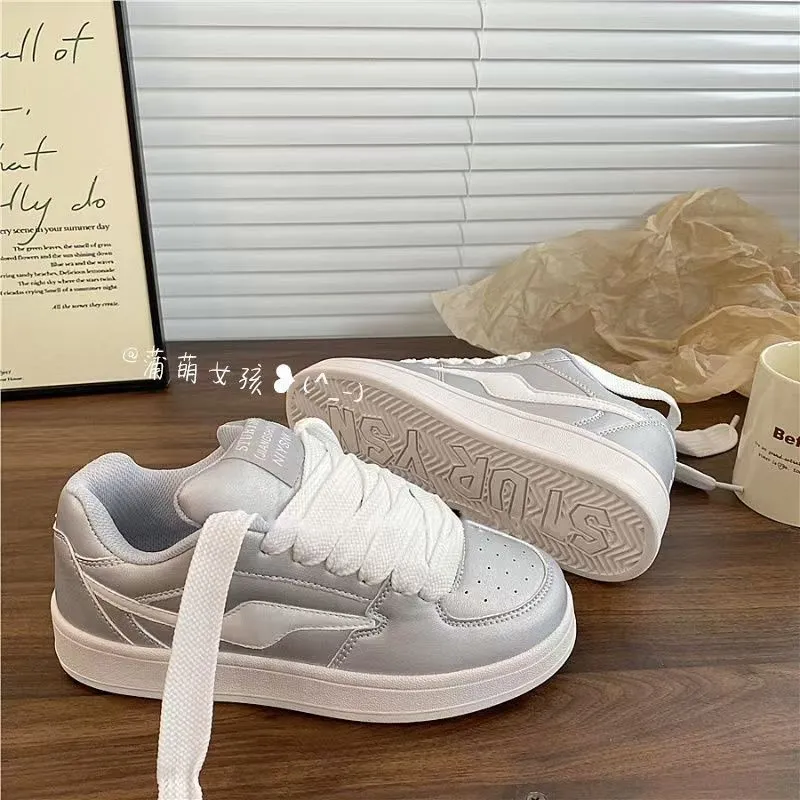 JimiXiong Low Top Skateboard Shoes Women's Silver-3