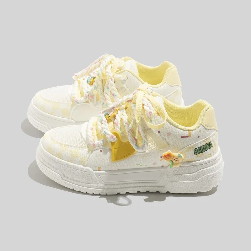 BINGO DUCK Slip Resistant Cushioning, Breathable, Height Increasing Low Top Skateboard Shoes Women's Yellow-7