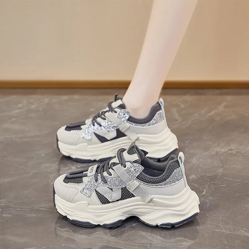 BINGO DUCK Shock Absorbers With Slip Resistant Features Low Top Chunky Sneakers Women's-7