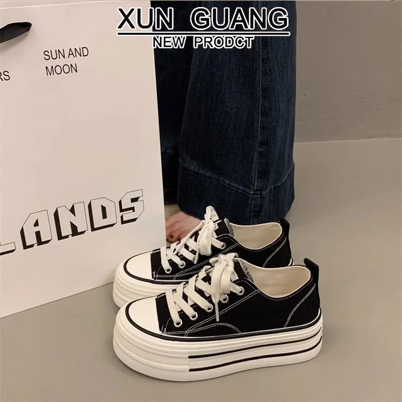 BINGO DUCK Slip Resistant Height Increasing Low Top Skateboard Shoes Women's-7