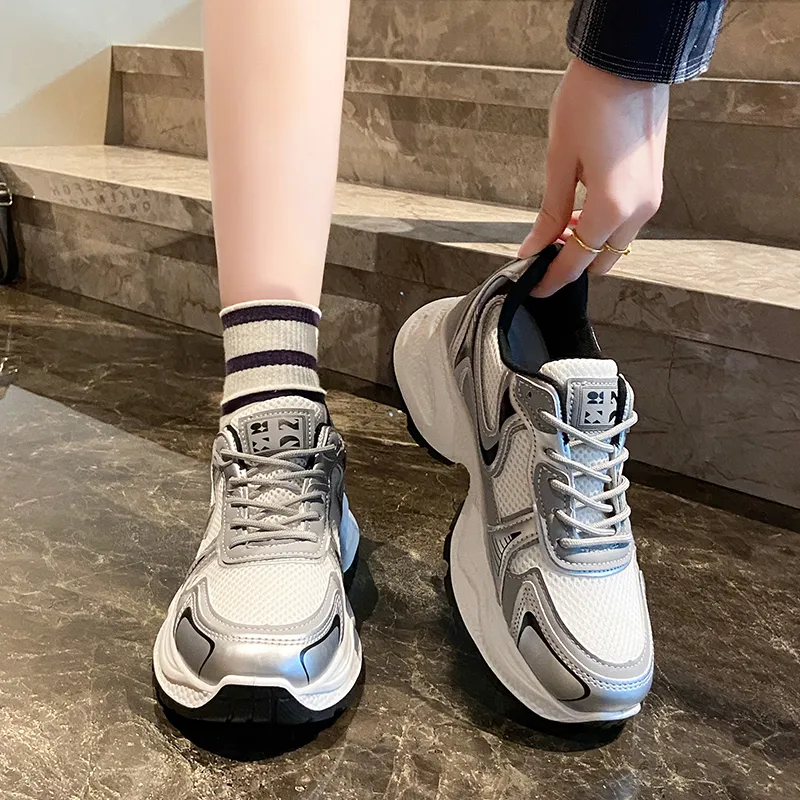 BINGO DUCK Cushioning, Slip Resistant, Breathable, Height Increasing Low Top Chunky Sneakers Women's-14