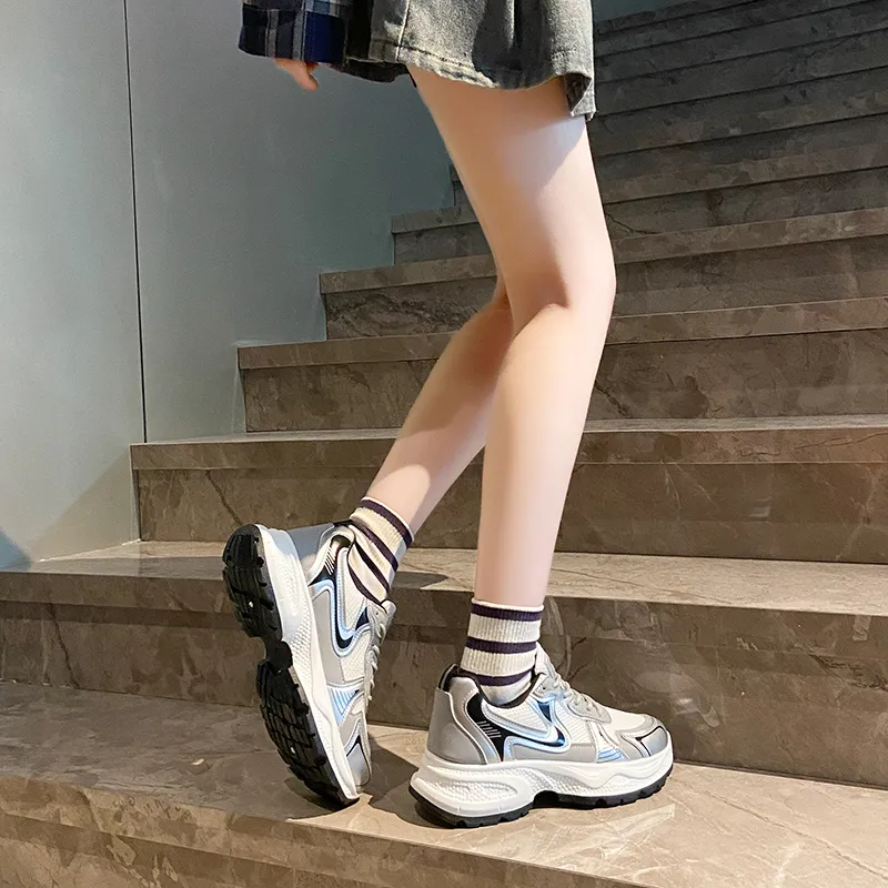 BINGO DUCK Cushioning, Slip Resistant, Breathable, Height Increasing Low Top Chunky Sneakers Women's-5