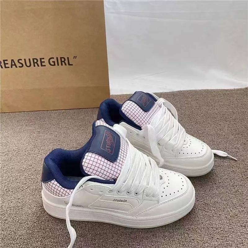 JimiXiong Low Top Skateboard Shoes Women's White Blue-1