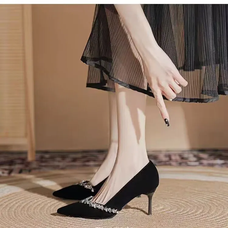 PARK DANCE Slim Heel High Heels Women's Black-6