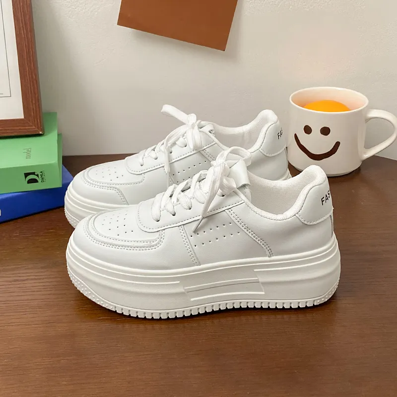 JimiXiong Height Increasing Low Top Skateboard Shoes Women's White-1