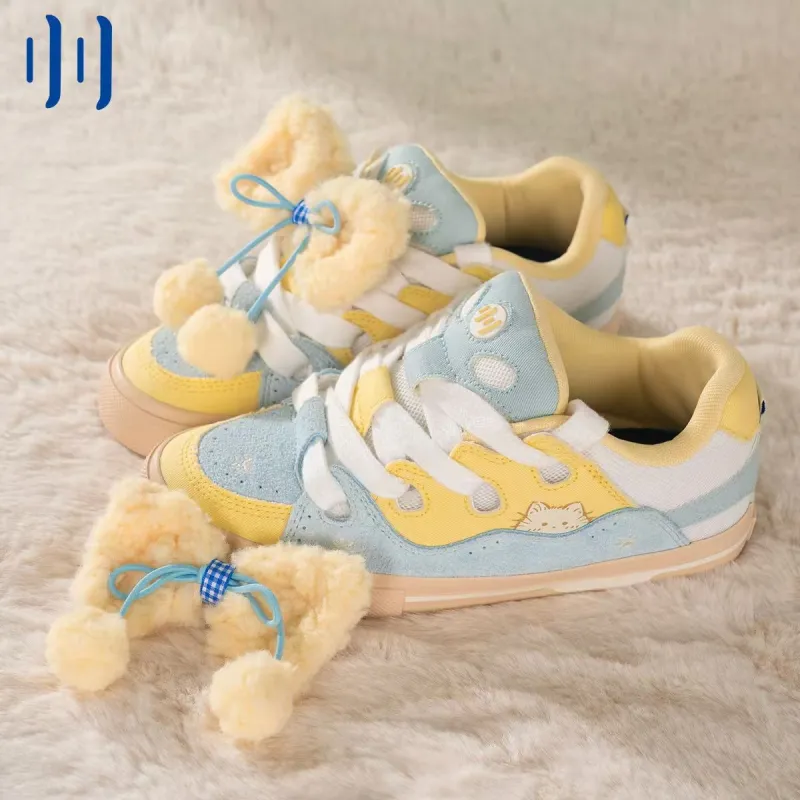 BINGO DUCK Skateboard Shoes Women's Blue Yellow White-1