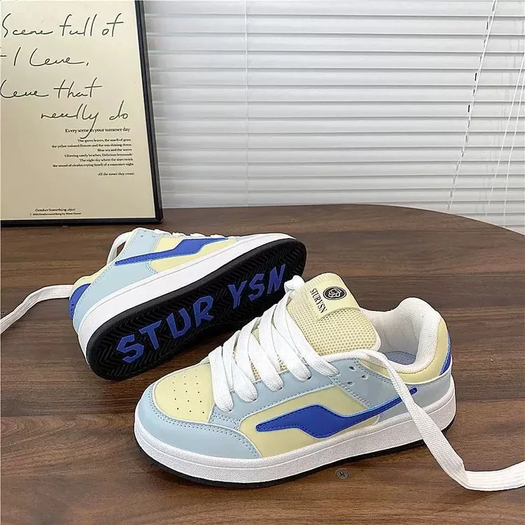 BINGO DUCK Slip Resistant Low Top Skateboard Shoes Women's Yellow Blue-2