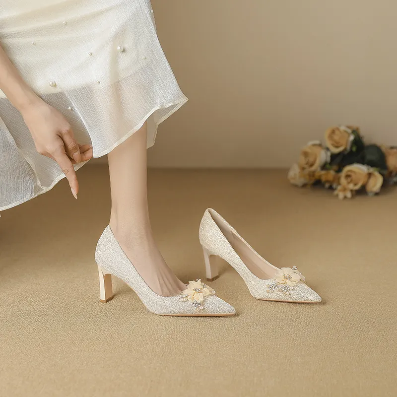 BINGO DUCK Chunky Heel High Heels Women's White-7