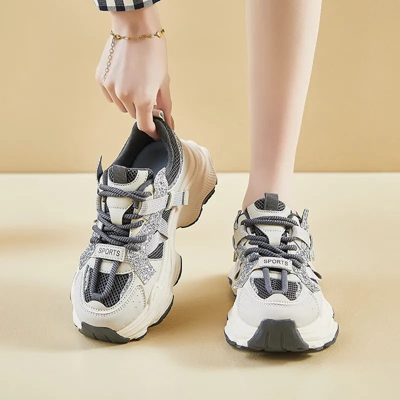 BINGO DUCK Shock Absorbers With Slip Resistant Features Low Top Chunky Sneakers Women's-20