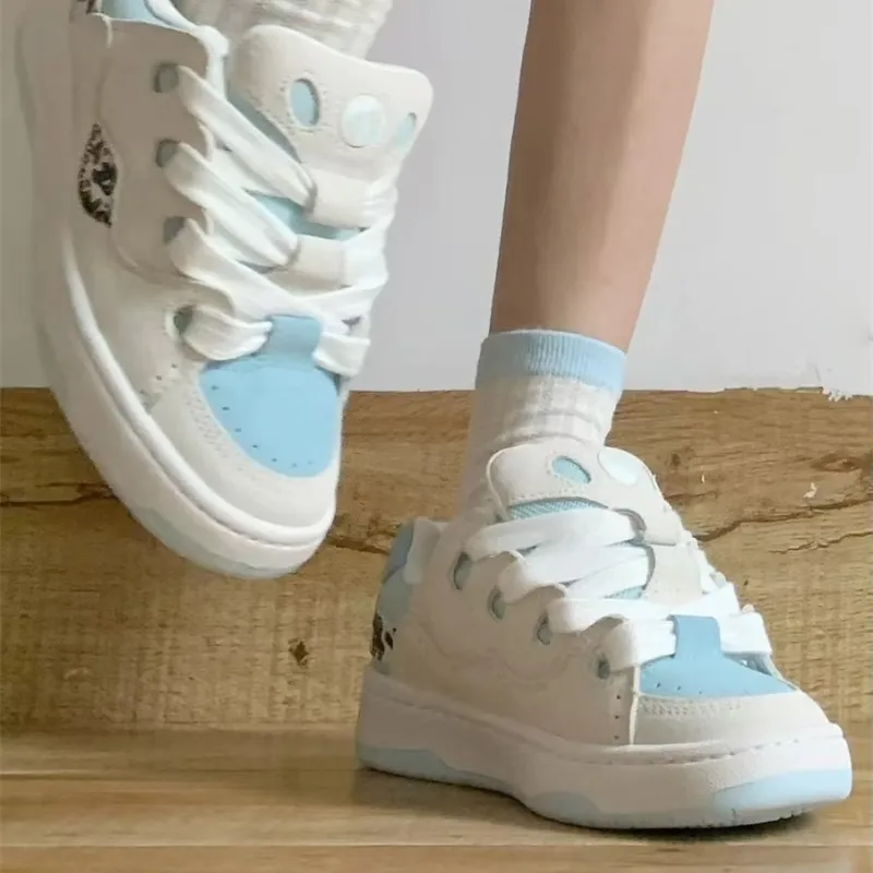 JimiXiong Low Top Skateboard Shoes Women's White Blue-3