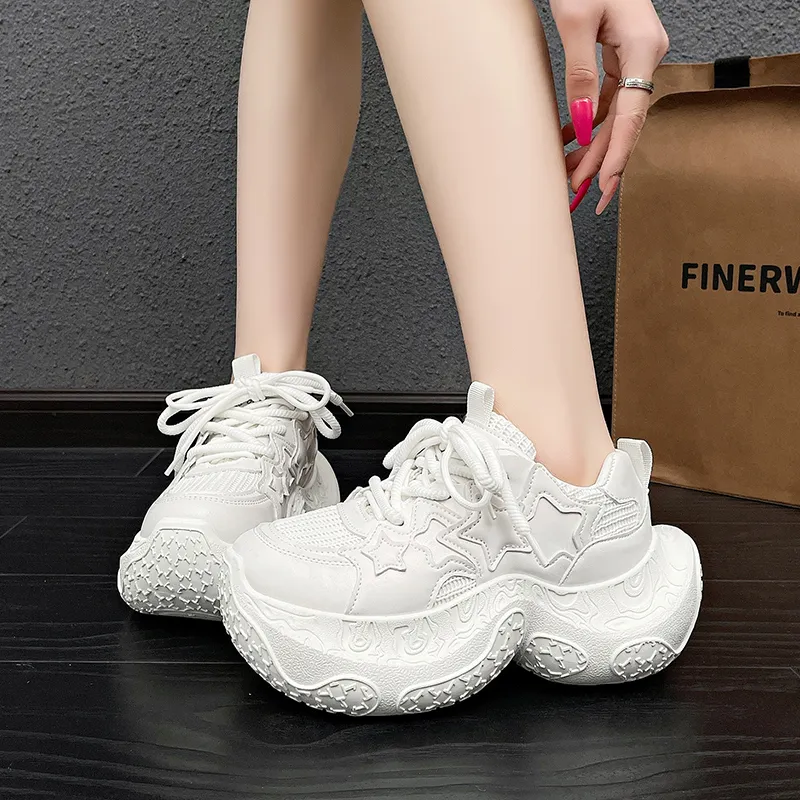 BINGO DUCK Cushioning Slip Resistant Height Increasing Low Top Chunky Sneakers Women's-26