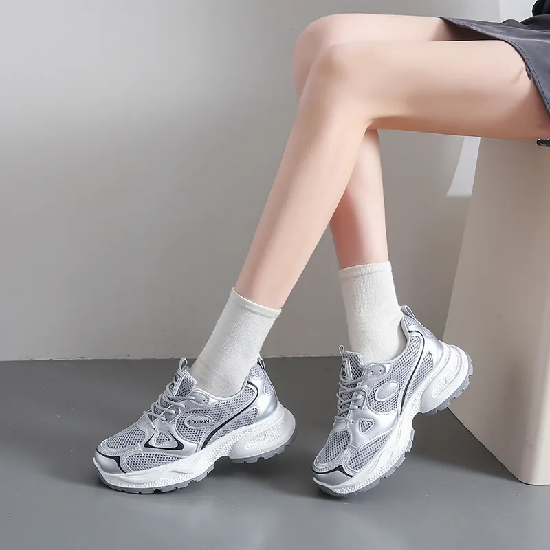 BINGO DUCK Slip Resistant, Height Increasing, And Breathable Low Top Chunky Sneakers Women's-24