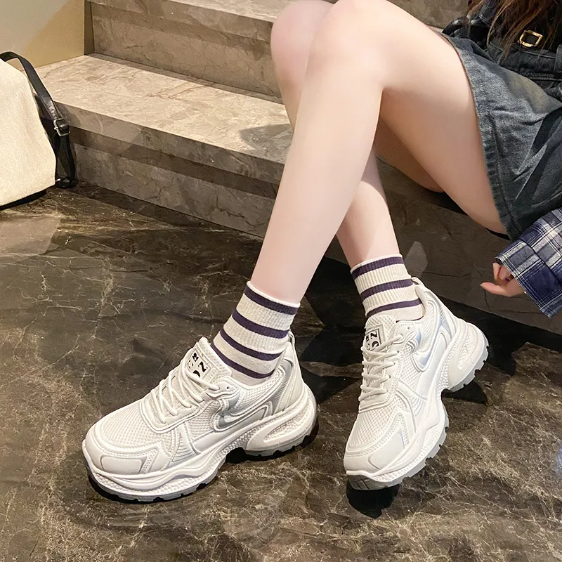 BINGO DUCK Cushioning, Slip Resistant, Breathable, Height Increasing Low Top Chunky Sneakers Women's-18