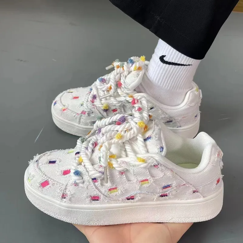 BINGO DUCK Skateboard Shoes Women's White-6