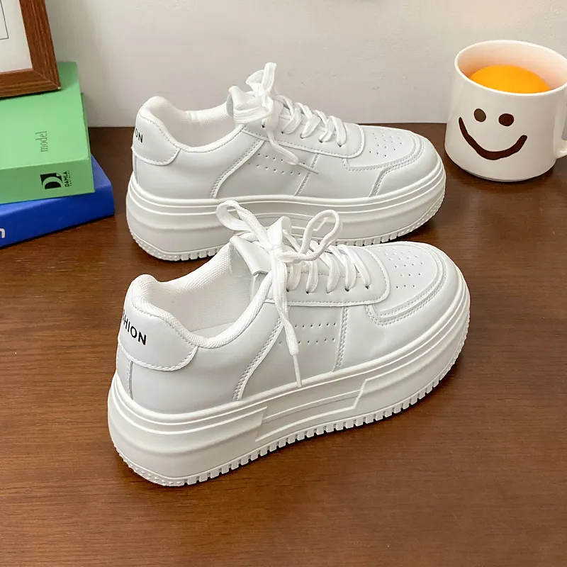 JimiXiong Height Increasing Low Top Skateboard Shoes Women's White-4