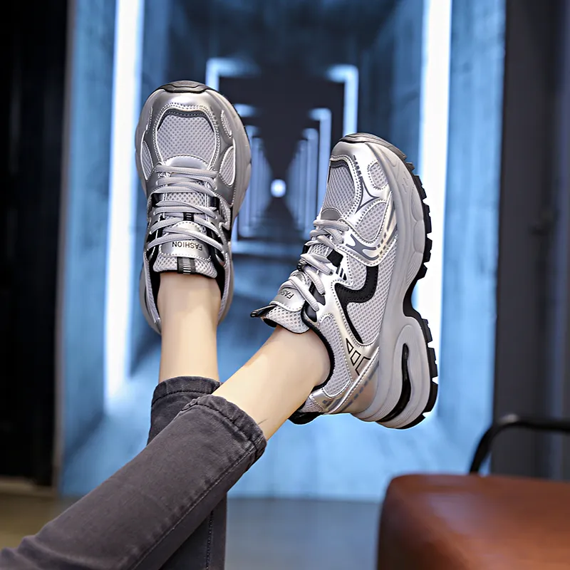 BINGO DUCK Shock Absorbers Slip Resistant Breathable Low Top Chunky Sneakers Women's-2