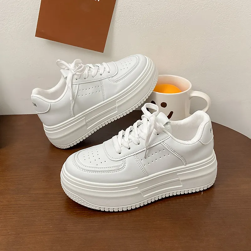 JimiXiong Height Increasing Low Top Skateboard Shoes Women's White-5