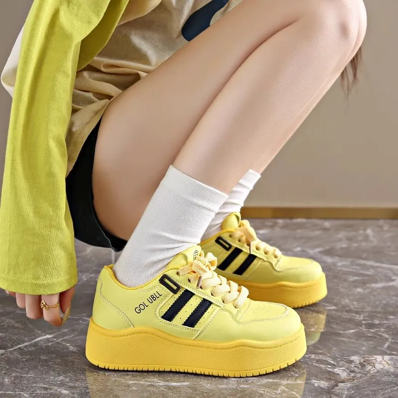 BINGO DUCK Slip Resistant Height Increasing Low Top Skateboard Shoes Women's-5