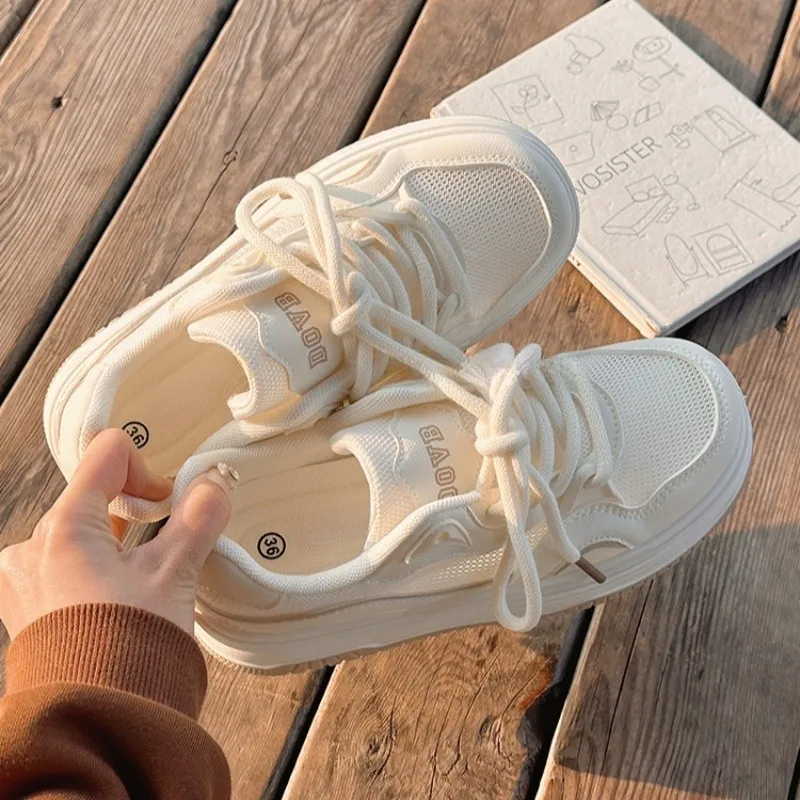 BINGO DUCK Slip Resistant Cushioning Abrasion Resistant Breathable Low Top Skateboard Shoes Women's Ecru-6