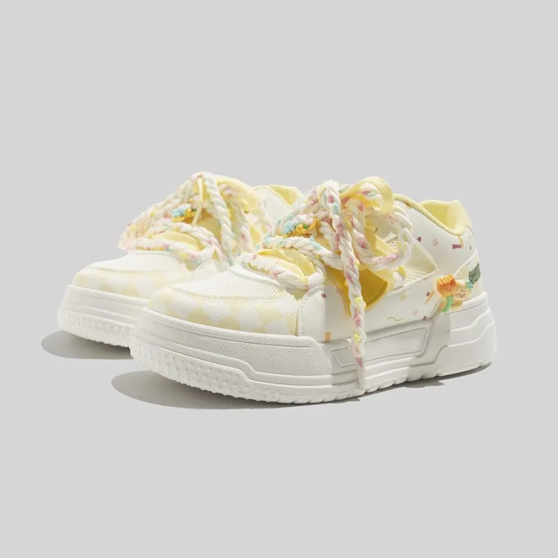 BINGO DUCK Slip Resistant Cushioning, Breathable, Height Increasing Low Top Skateboard Shoes Women's Yellow-3