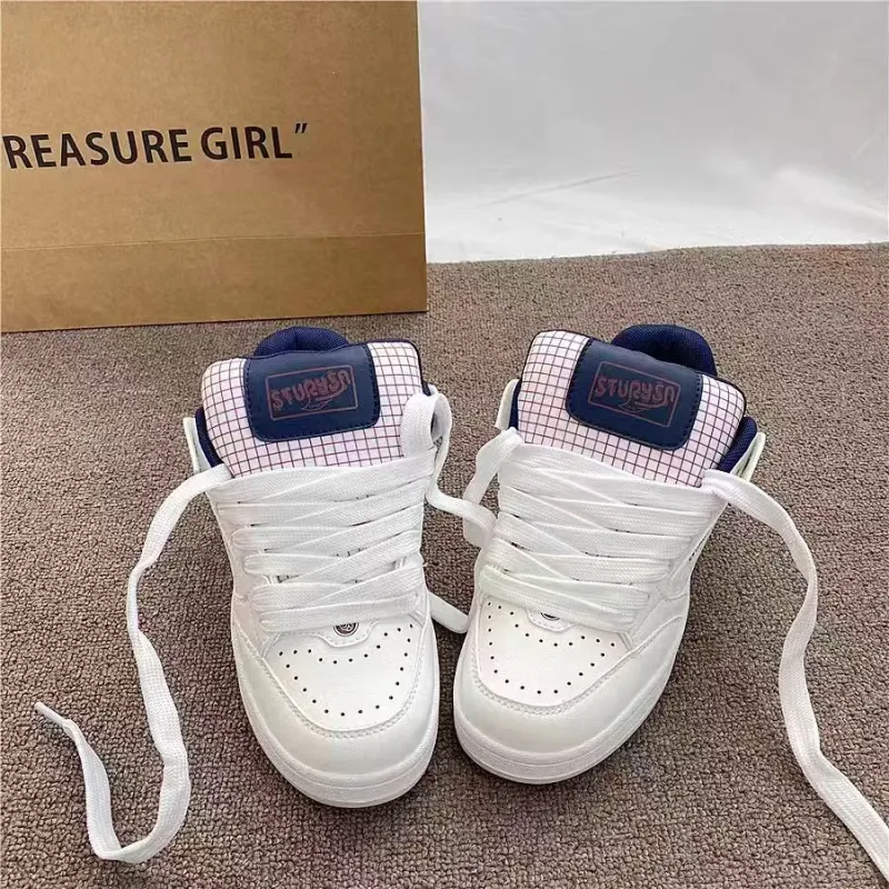 JimiXiong Low Top Skateboard Shoes Women's White Blue-2