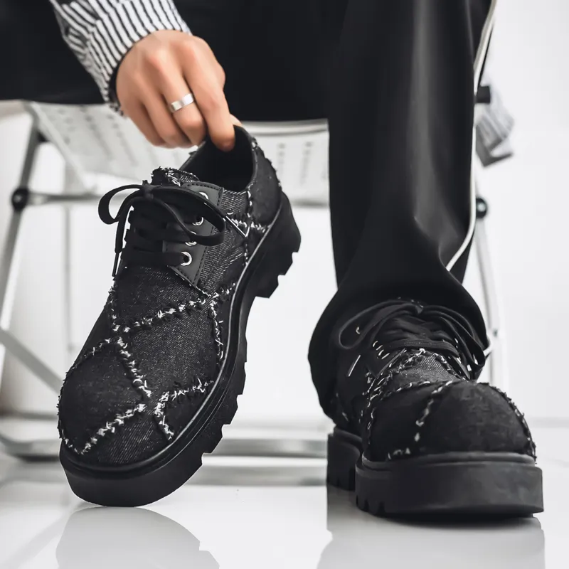 BINGO DUCK Coverage Low Top Skateboard Shoes Men's Denim Black-2
