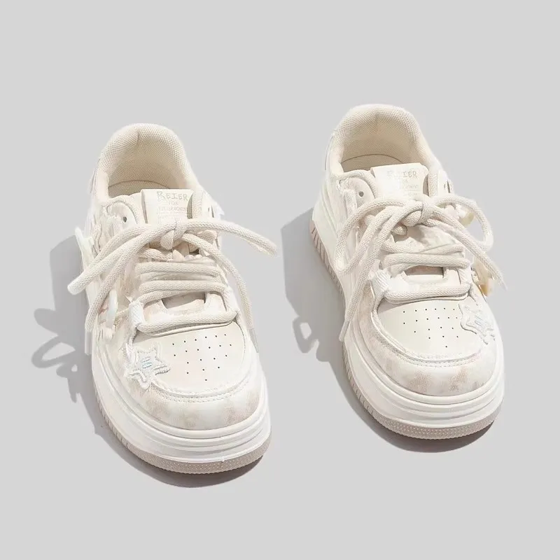 BINGO DUCK Slip Resistant Low Top Skateboard Shoes Women's Ecru-11