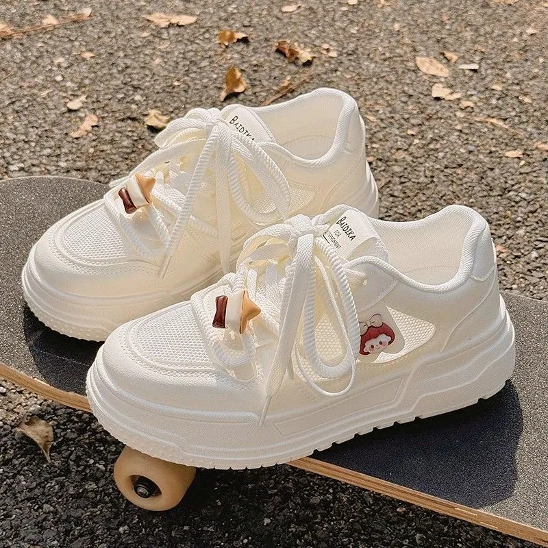 BINGO DUCK Slip Resistant Cushioning And Breathable Low Top Skateboard Shoes Women's Ecru-1