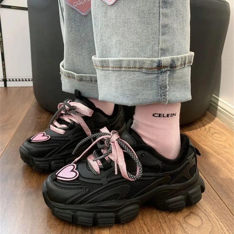 BINGO DUCK Coverage Height Increase Low Top Chunky Sneakers Women's Black-7