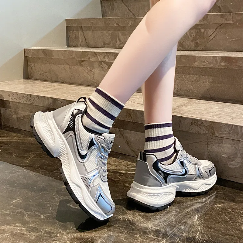 BINGO DUCK Cushioning, Slip Resistant, Breathable, Height Increasing Low Top Chunky Sneakers Women's-4