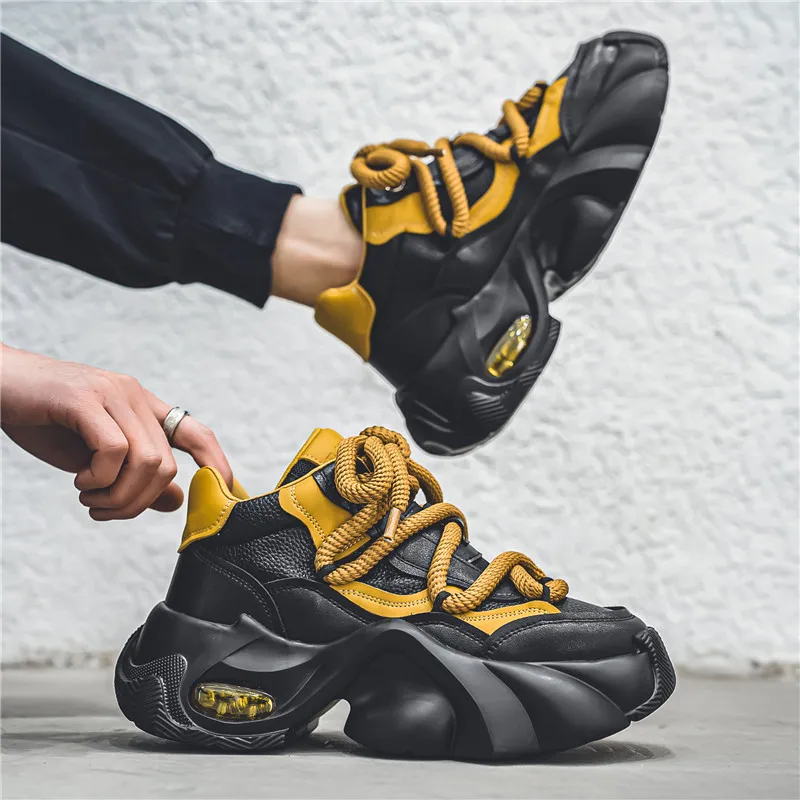 BINGO DUCK Slip Resistant Height Increasing Mid Top Chunky Sneakers Men's-12