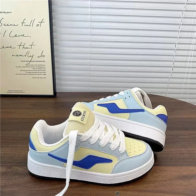 BINGO DUCK Slip Resistant Low Top Skateboard Shoes Women's Yellow Blue-1