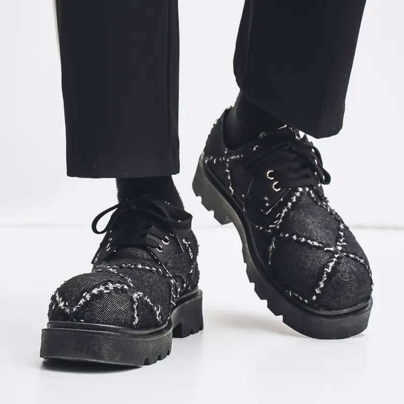 BINGO DUCK Coverage Low Top Skateboard Shoes Men's Denim Black-5
