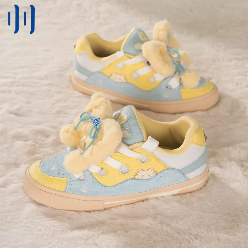 BINGO DUCK Skateboard Shoes Women's Blue Yellow White-4