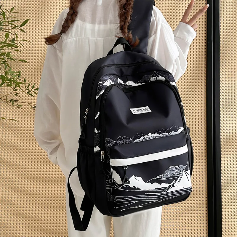 Alcohol Dragon Polyester Backpack Unisex White/Black-13