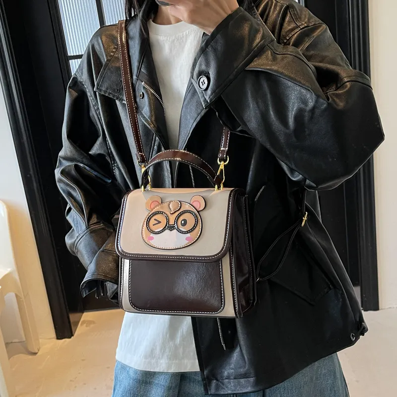 Alcohol Dragon PU Backpack Unisex Ecru & Coffee-1