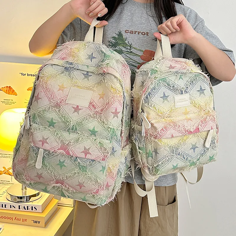 Alcohol Dragon Nylon Backpack Regular Women's Rectangular Block/Checkerboard/Stars-21