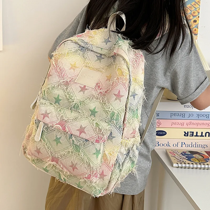 Alcohol Dragon Nylon Backpack Regular Women's Rectangular Block/Checkerboard/Stars-22