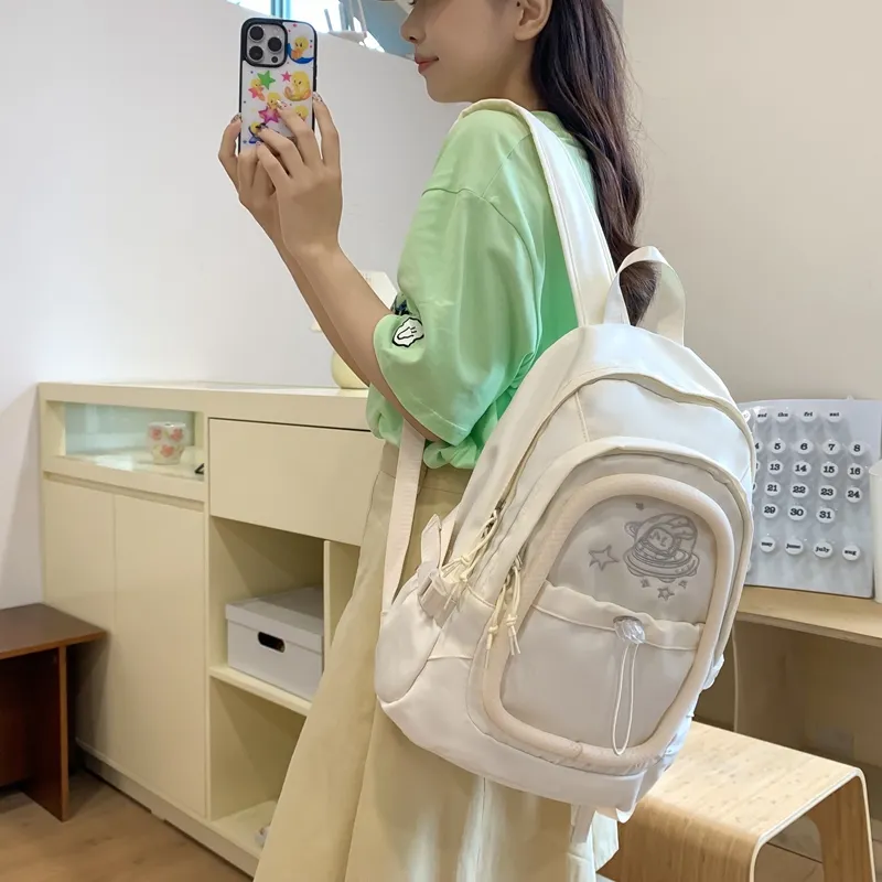 Alcohol Dragon Nylon Backpack Regular Women's White/Pink/Green/Purple-2