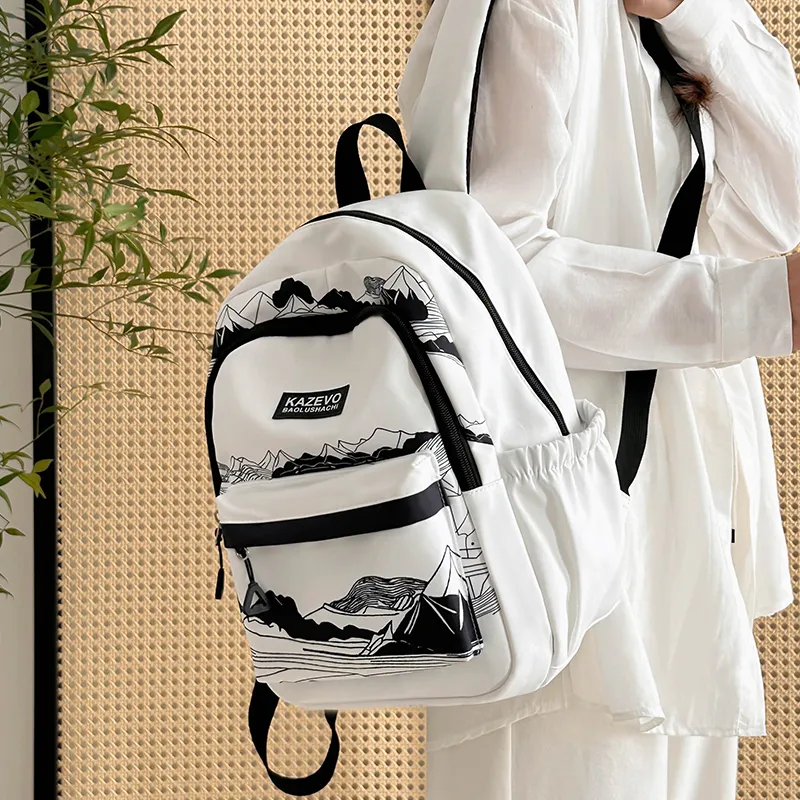 Alcohol Dragon Polyester Backpack Unisex White/Black-4