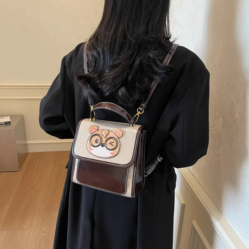 Alcohol Dragon PU Backpack Unisex Ecru & Coffee-4