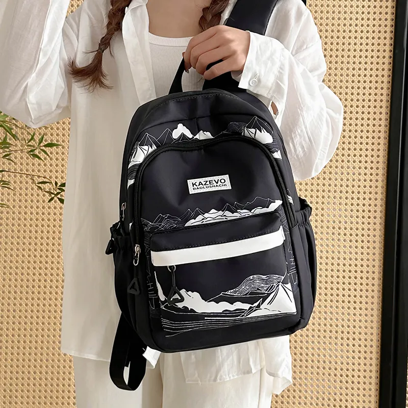 Alcohol Dragon Polyester Backpack Unisex White/Black-11