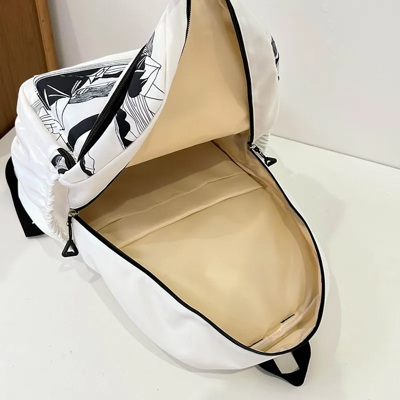Alcohol Dragon Polyester Backpack Unisex White/Black-1