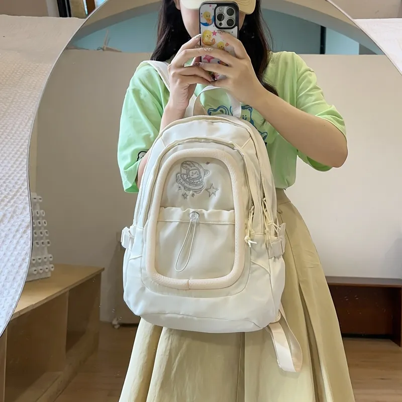 Alcohol Dragon Nylon Backpack Regular Women's White/Pink/Green/Purple-1