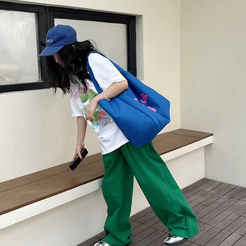 HCXK Canvas Bag, Shoulder Bag Regular Women's Pink/Blue/Yellow/Black/Red/Khaki-15