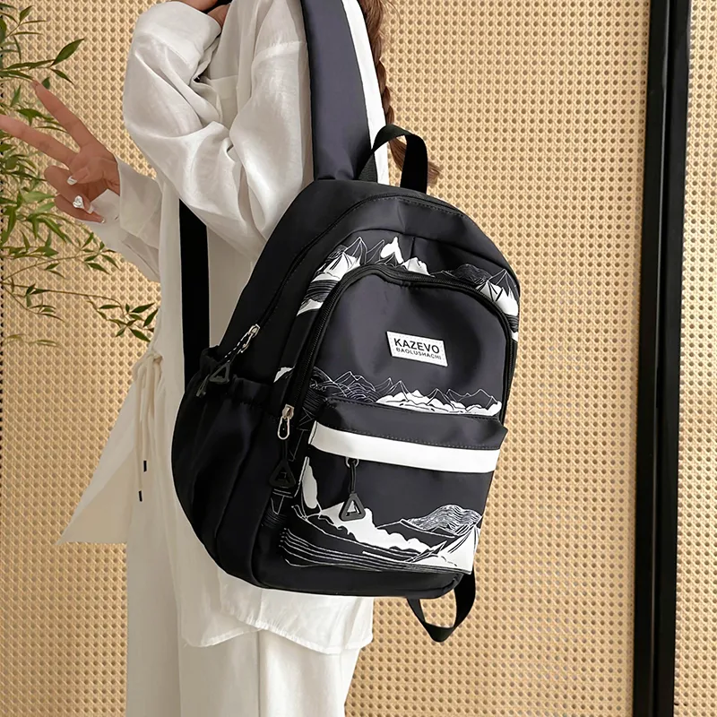 Alcohol Dragon Polyester Backpack Unisex White/Black-12